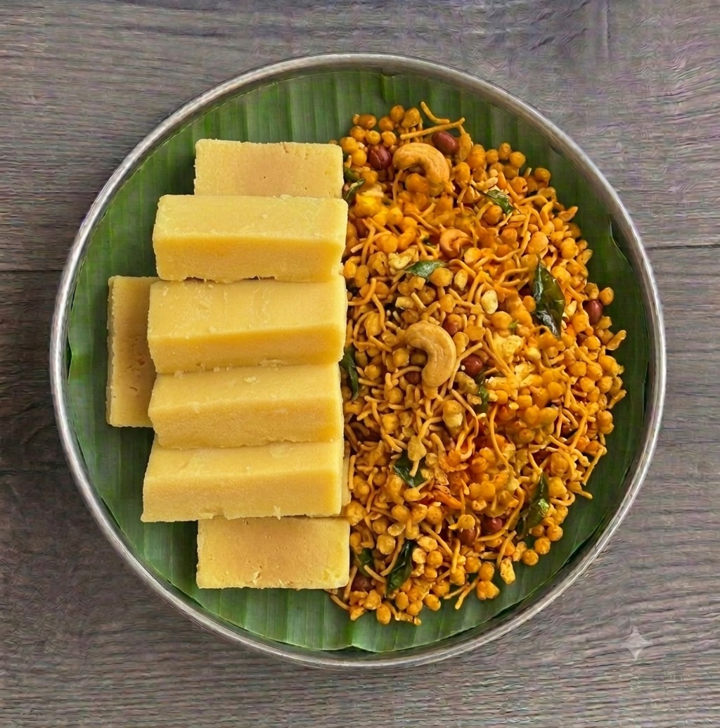 Mysore Pak + Garlic Mixture 1